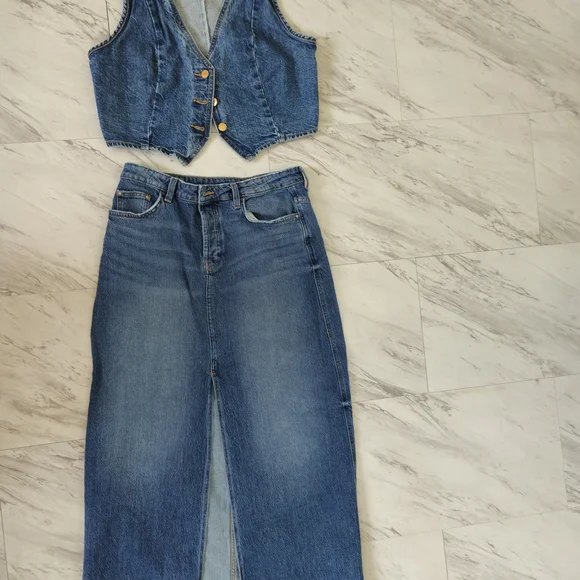 Zara Blue Denim Maxi Skirt and Vest Set ZARA - Picture 9 of 14